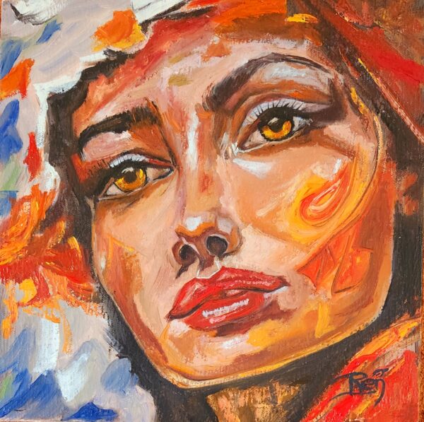 Beautiful eyes Amber, a small Alla prima oil painting, applying wet on wet paint done in one sitting of eight hours. She is one of three little paintings.
