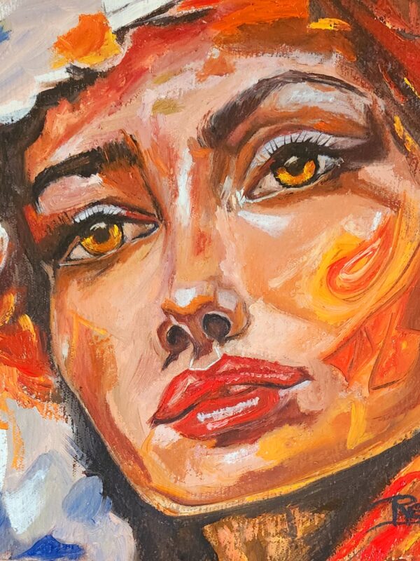 Beautiful eyes Amber, a small Alla prima oil painting, applying wet on wet paint done in one sitting of eight hours. She is one of three little paintings.
