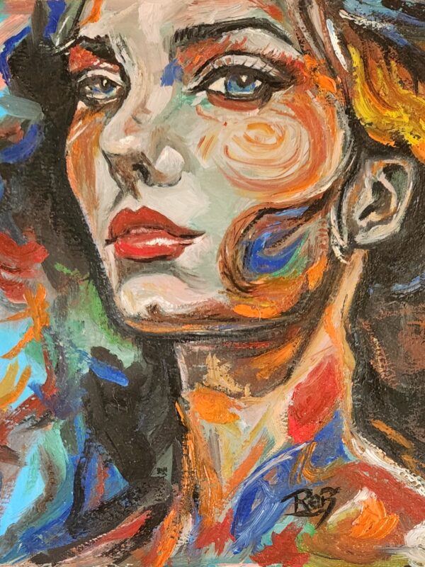 Beautiful eyes Blue, a small Alla prima oil painting, applying wet on wet paint done in one sitting of eight hours. She is one of three little paintings.