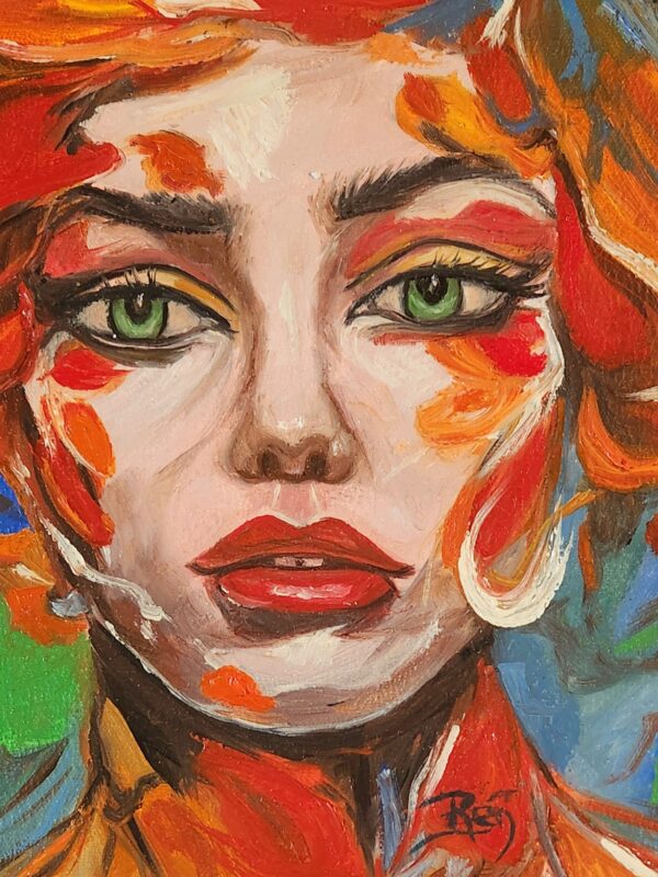 Beautiful eyes Green, a small Alla prima oil painting, applying wet on wet paint done in one sitting of eight hours. She is one of three little paintings.